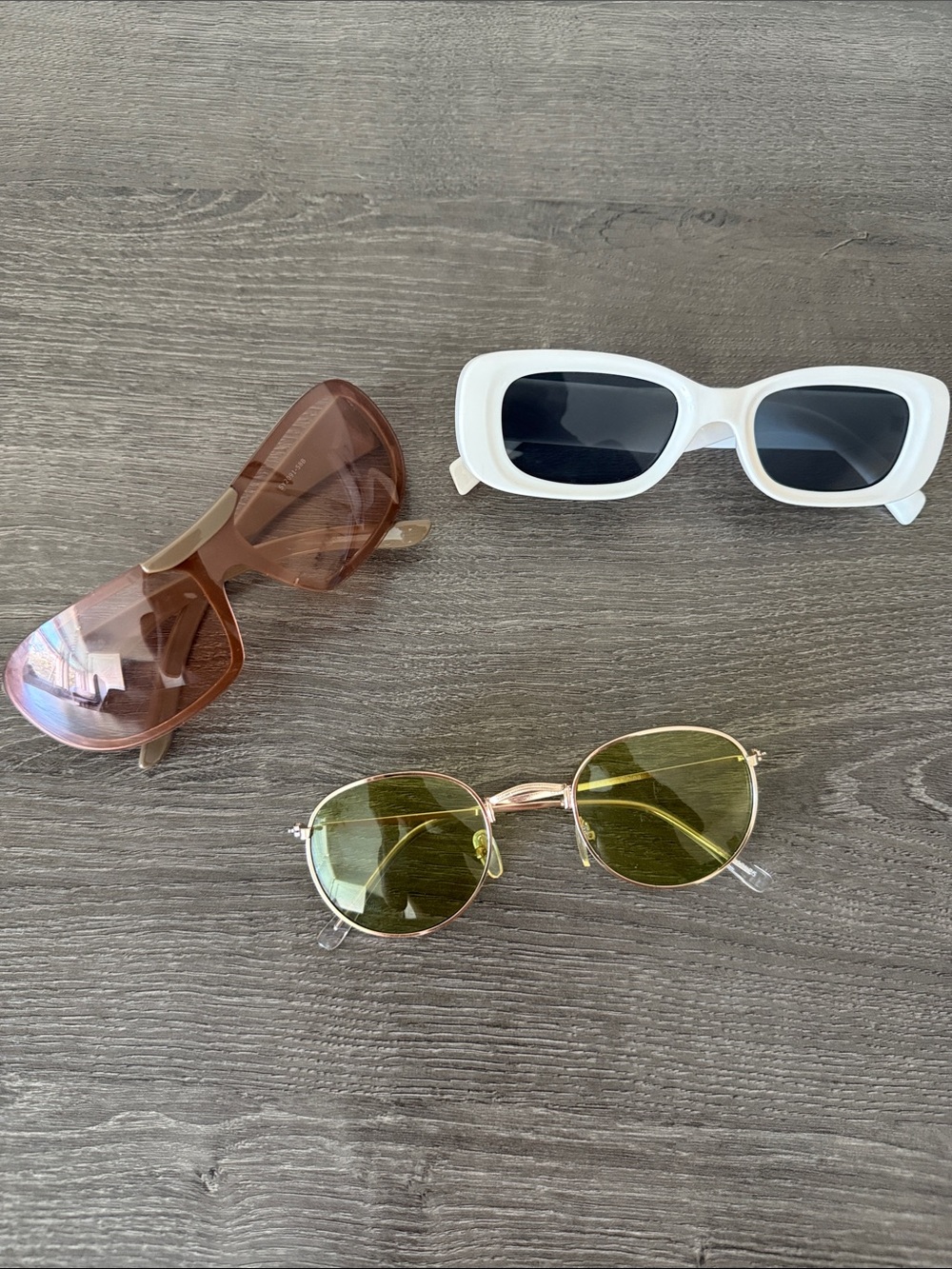 Three Stylish Sunglasses - White, Brown, Olive Lenses FOR $18